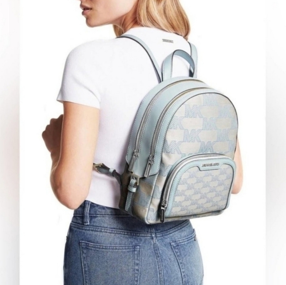 Michael Kors Jayce Logo Medium Blue Backpack - Picture 10 of 11